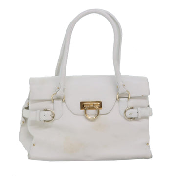 SALVATORE FERRAGAMO Gancini Hand Bag Leather White Auth 77481