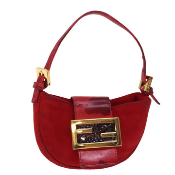 FENDI Mini Croissant Hand Bag Suede Red Auth 77631