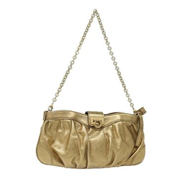 SALVATORE FERRAGAMO Gancini Chain Shoulder Bag Leather Gold Auth 77632