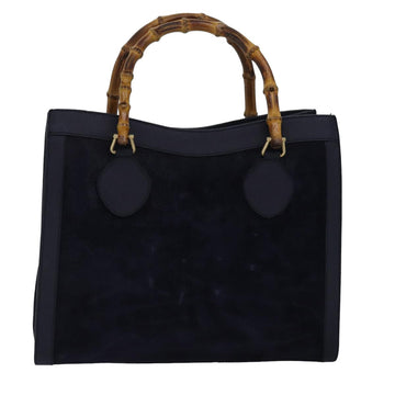 GUCCI Bamboo Hand Bag Suede Navy Auth 77669