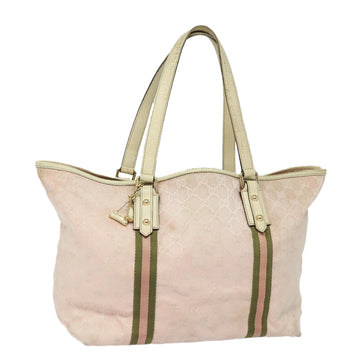 GUCCI GG Canvas Sherry Line Tote Bag Khaki Pink 139260 Auth 77690