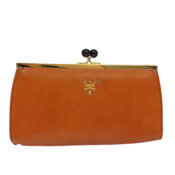 PRADA Gamaguchi Wallet Leather Orange Auth 77705