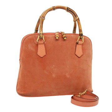 GUCCI Bamboo Hand Bag Suede 2way Orange 000 1274 0290 Auth 77736