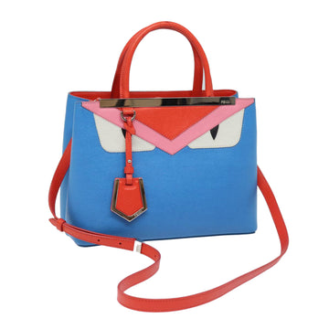 FENDI Hand Bag Leather 2way Blue Auth 77771A