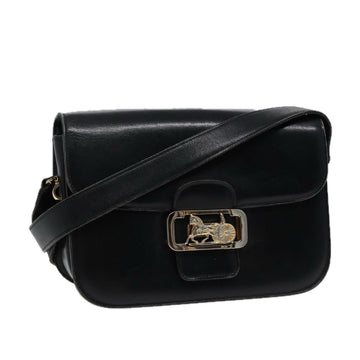 CELINE Shoulder Bag Leather Black Auth 77808