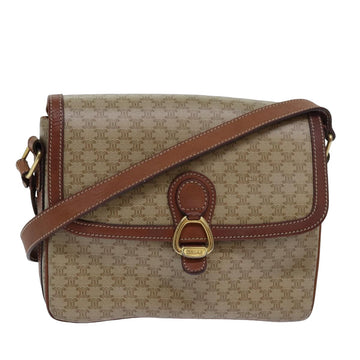 CELINE Macadam Canvas Shoulder Bag PVC Leather Beige Auth 77809