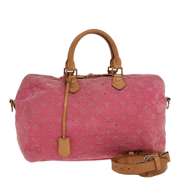 LOUIS VUITTON Monogram Stone Speedy Bandouliere 35 Bag Rose M40831 LV Auth 77994