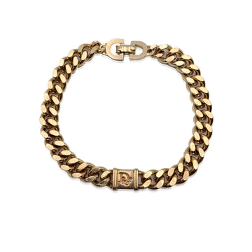 CHRISTIAN DIOR Vintage Gold Metal Groumette Chain Link Logo Bracelet