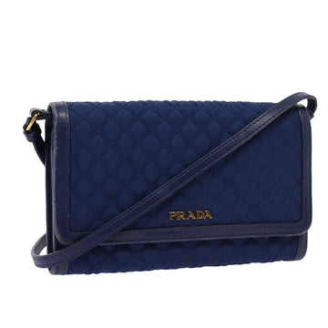 PRADA Shoulder Wallet Nylon Leather Blue Auth 78077