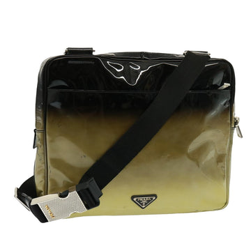 PRADA Shoulder Bag Patent leather Gold Tone Black Auth 78080