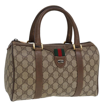 GUCCI GG Supreme Web Sherry Line Boston Bag PVC Leather Beige Auth 78100