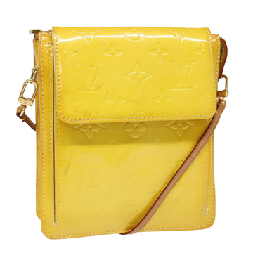 LOUIS VUITTON Monogram Vernis Motto Pouch Lime Yellow M91059 LV Auth 78106