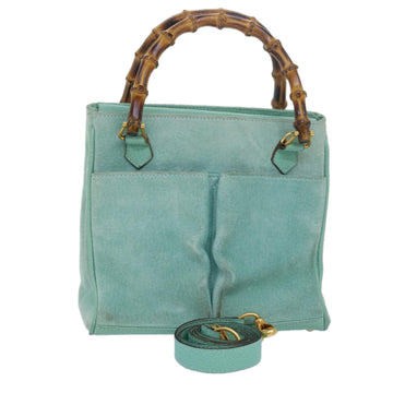 GUCCI Bamboo Hand Bag Suede 2way Light Blue 000 122 0316 Auth 78217