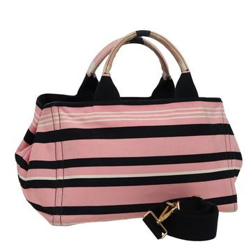 PRADA Canapa MM Hand Bag Canvas 2way Pink Navy Auth 78269