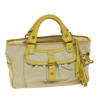 CELINE Hand Bag Canvas Yellow Beige Auth 78273