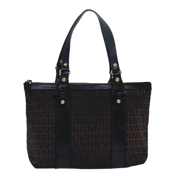 FENDI Zucca Canvas Tote Bag Brown Black Auth 78278