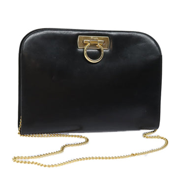 SALVATORE FERRAGAMO Gancini Chain Shoulder Bag Leather Black Auth 78319