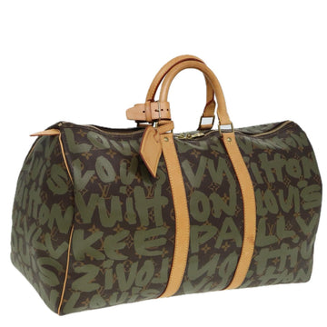 LOUIS VUITTON Monogram Graffiti Keepall 50 Boston Bag Khaki M92196 Auth 78365