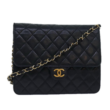 CHANEL Matelasse Chain Shoulder Bag Lamb Skin Black CC Auth 78408