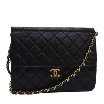 CHANEL Matelasse Chain Shoulder Bag Lamb Skin Black CC Auth 78416