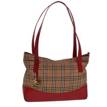 BURBERRYSs Nova Check Tote Bag Canvas Beige Red Auth 78424