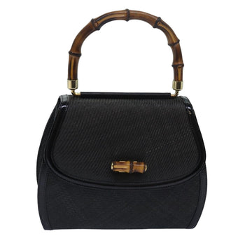 GUCCI Bamboo Hand Bag Straw Gray Black 000 46 0266 Auth 78429