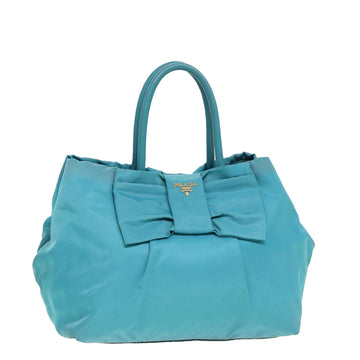 PRADA Hand Bag Nylon Turquoise Blue Auth 78452