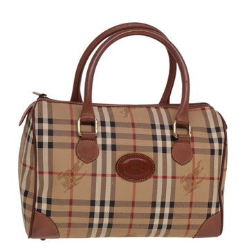 BURBERRYSs Nova Check Boston Bag PVC Leather Beige Auth 78456