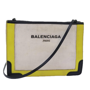 BALENCIAGA Navy Pochette Shoulder Bag Canvas White 339937 Auth 78460