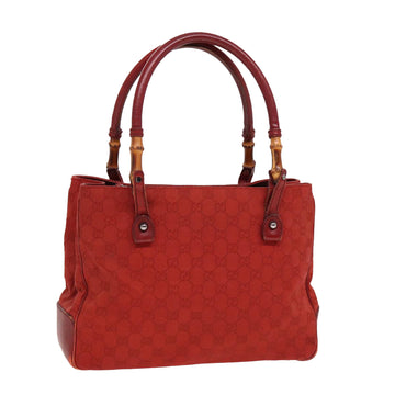 GUCCI GG Canvas Bamboo Tote Bag Red 112526 Auth 78491