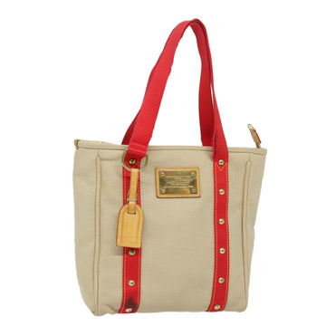 LOUIS VUITTON Antigua Cabas MM Tote Bag Beige Red M40035 LV Auth 78720