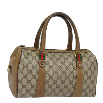 GUCCI GG Supreme Web Sherry Line Boston Bag PVC Leather Beige Auth 78757