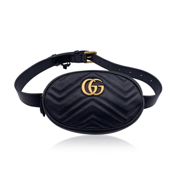 GUCCI Black Leather Quilted Marmont Gg Belt Waist Bag Size 65/26