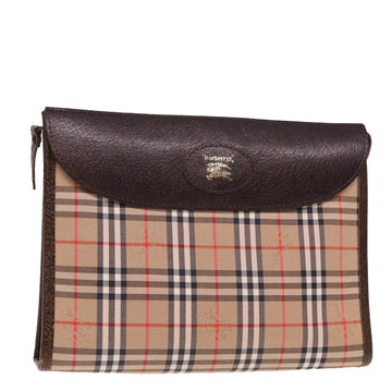 BURBERRYSs Nova Check Clutch Bag Canvas Beige Auth 78852