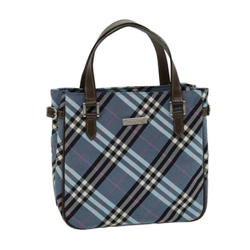 BURBERRY Nova Check Blue Label Hand Bag Nylon Light Blue Brown Auth 78854