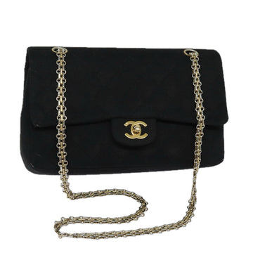 CHANEL Matelasse Chain Shoulder Bag Cotton Black CC Auth 78938