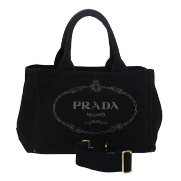 PRADA Canapa PM Hand Bag Canvas 2way Black Auth 79141