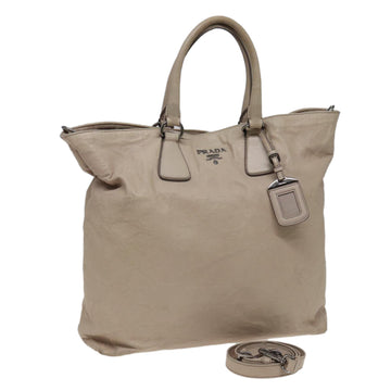 PRADA Hand Bag Leather 2way Beige Auth 79147