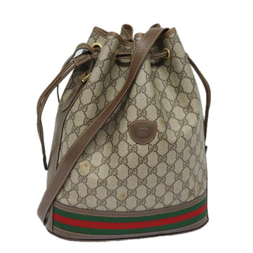 GUCCI GG Supreme web sherry Shoulder Bag PVC Leather Beige Auth 79181