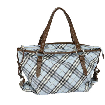 BURBERRY Nova Check Hand Bag Nylon Blue Brown Auth 79192