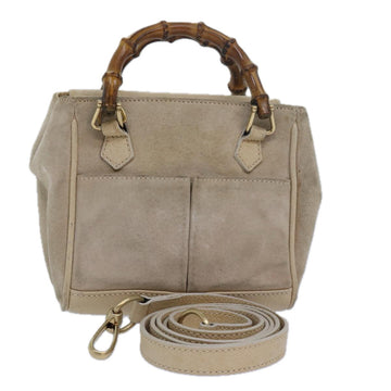 GUCCI Bamboo Hand Bag Suede 2way Beige Auth 79215