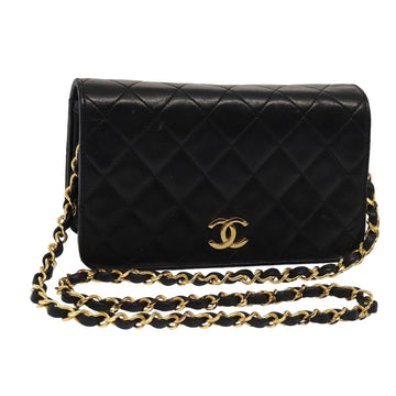 CHANEL Matelasse Chain Shoulder Bag Lamb Skin Black CC Auth 79381