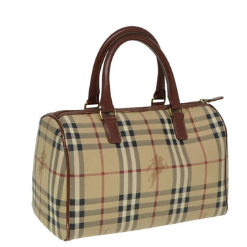 BURBERRY Nova Check Boston Bag PVC Leather Beige Auth 79406