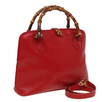 GUCCI Bamboo Hand Bag Leather 2way Red 000 406 0289 Auth 79440