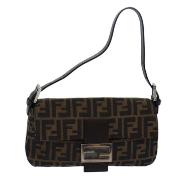 FENDI Zucca Canvas Mamma Baguette Shoulder Bag Brown Black Auth 79451A