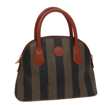 FENDI Pecan Canvas Hand Bag Brown Black Auth 79555