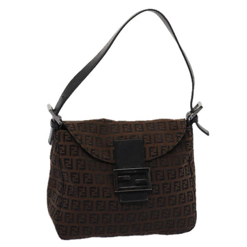 FENDI Zucchino Canvas Mamma Baguette Shoulder Bag Brown Auth 79575