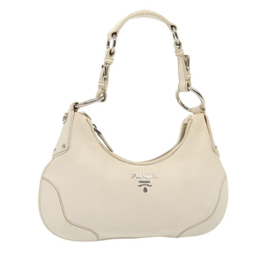 PRADA Shoulder Bag Leather White Auth 79621