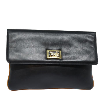 CELINE Clutch Bag Leather Black Auth 79629