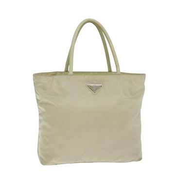 PRADA Hand Bag Nylon Beige Auth 79637